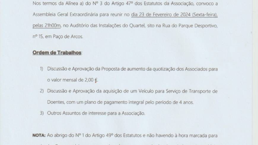Convocatória Assembleia-Geral Extraordinária