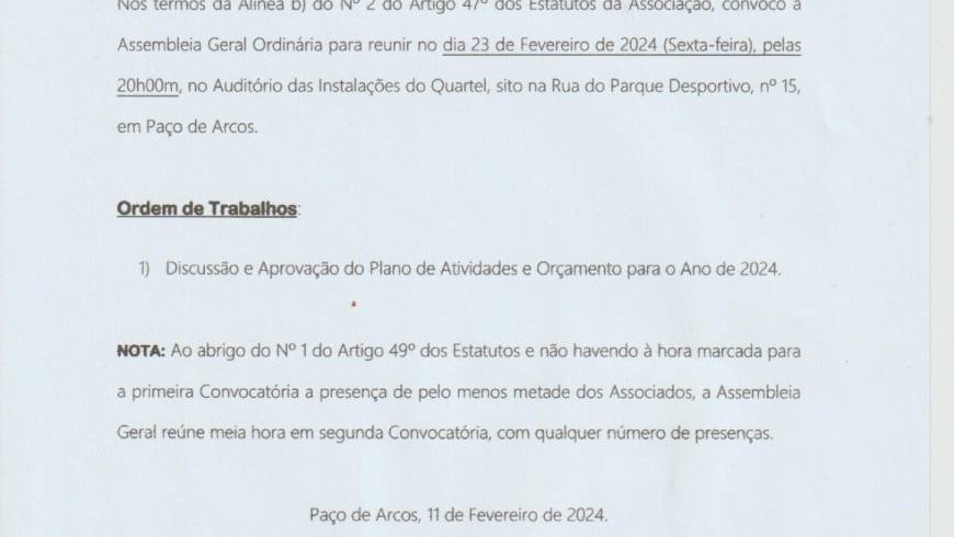 Convocatória Assembleia-Geral Ordinária