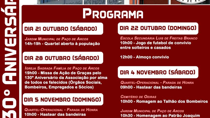 Programa das Comemorações do 130º Aniversário