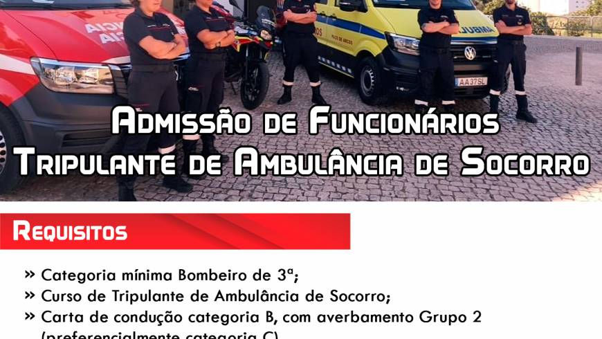 Admissão de funcionários – Tripulante de Ambulância de Socorro